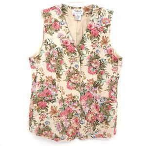 Vintage 1990s Talbots floral linen vest Size 12p petite longline cottage grandma